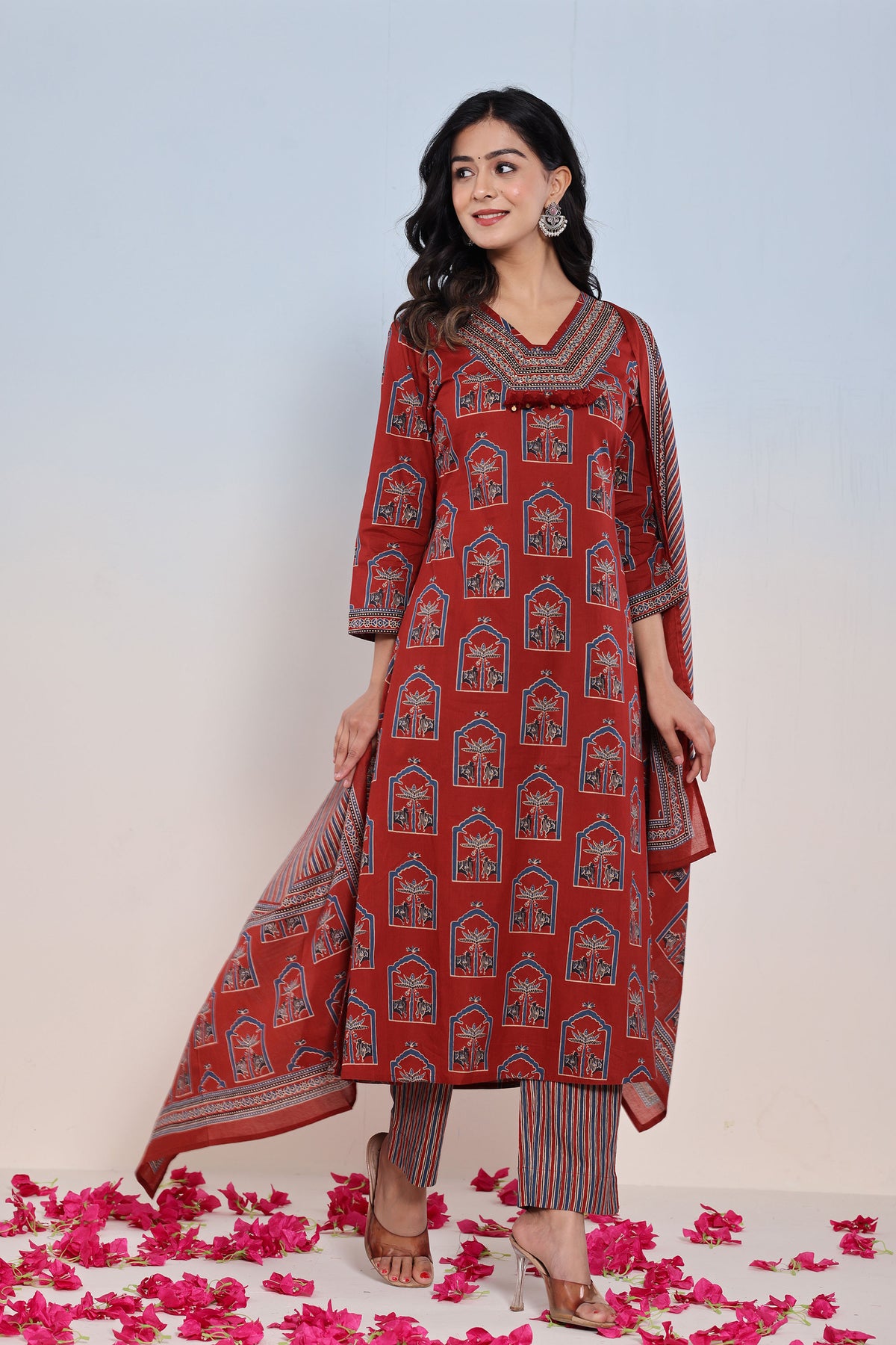 kurti set for women rust block print