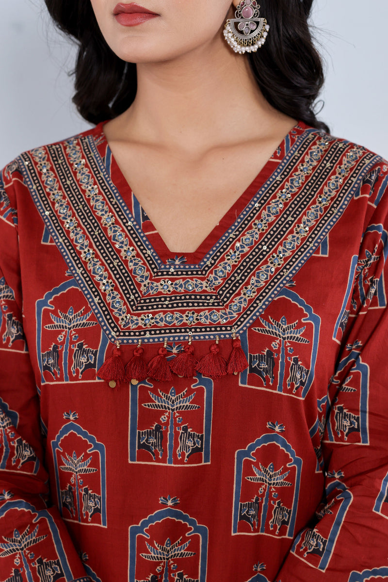 kurti set for women rust block print