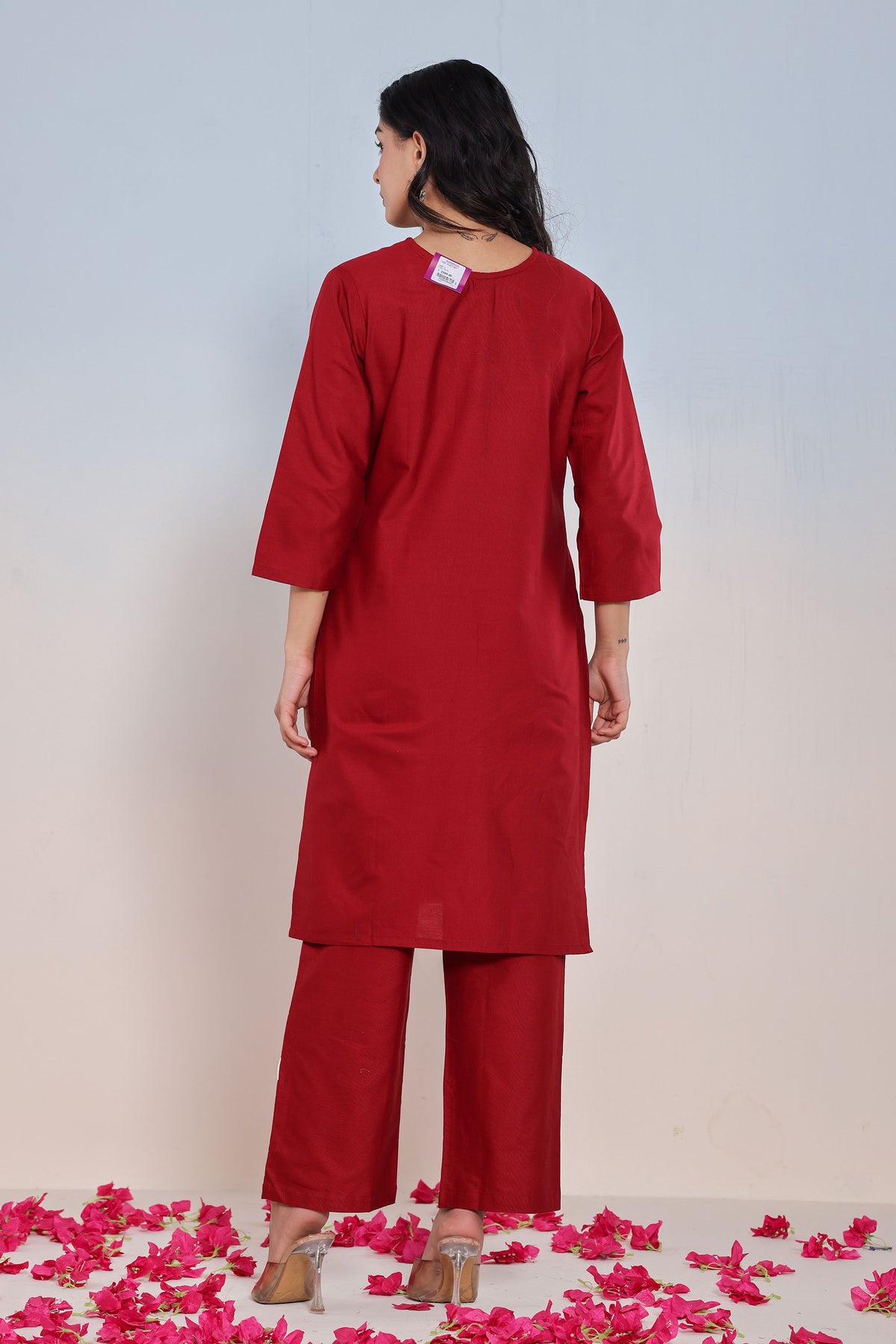 kurti set for women in rust thread work