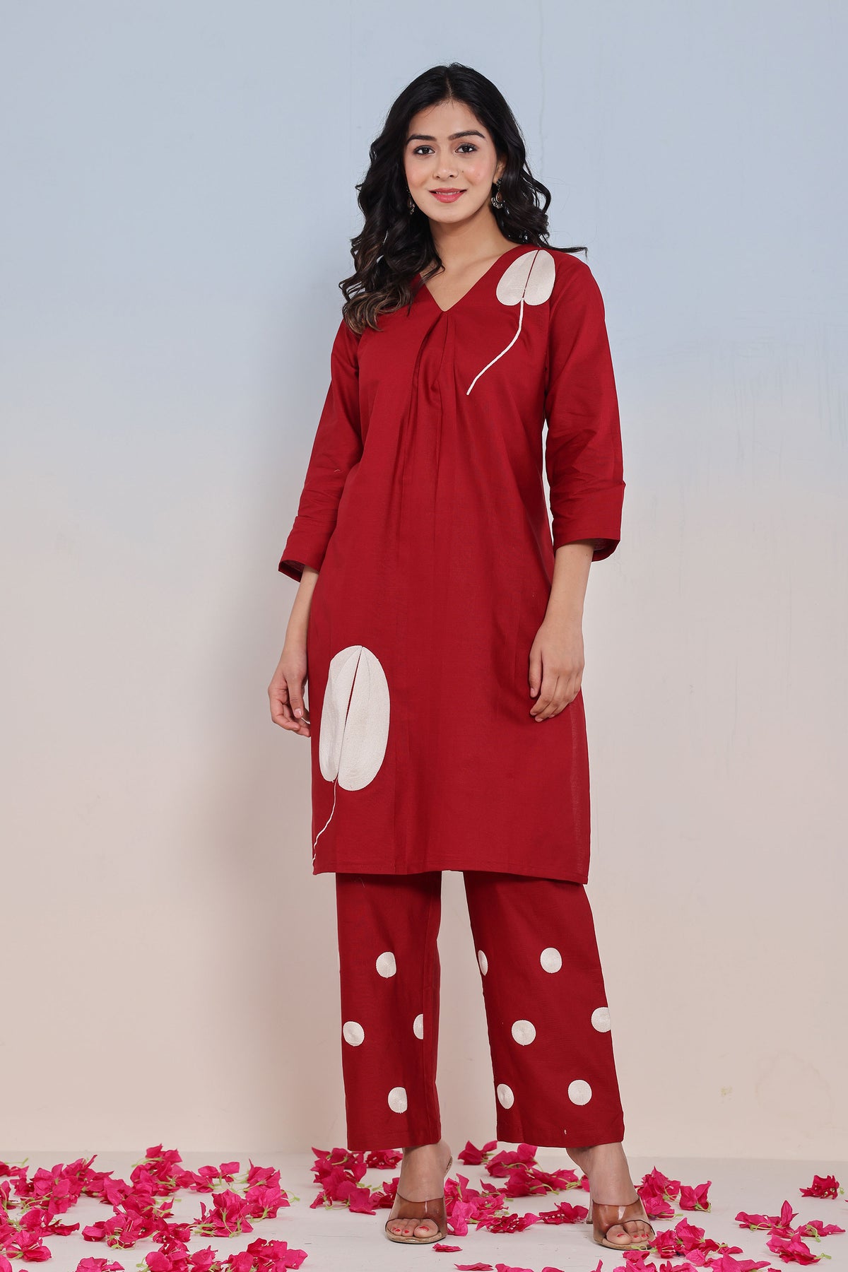 kurti set for women in rust thread work