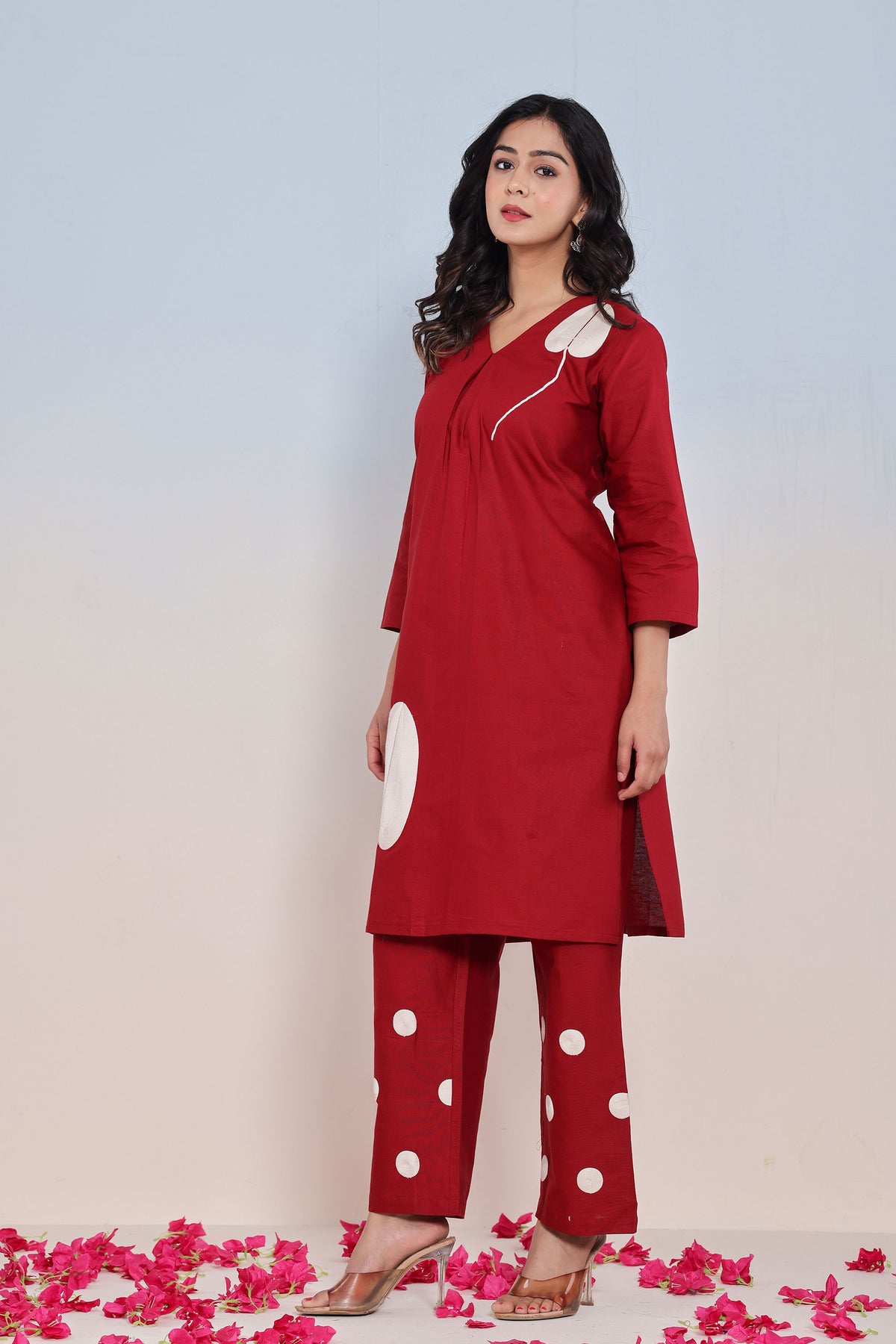 kurti set for women in rust thread work
