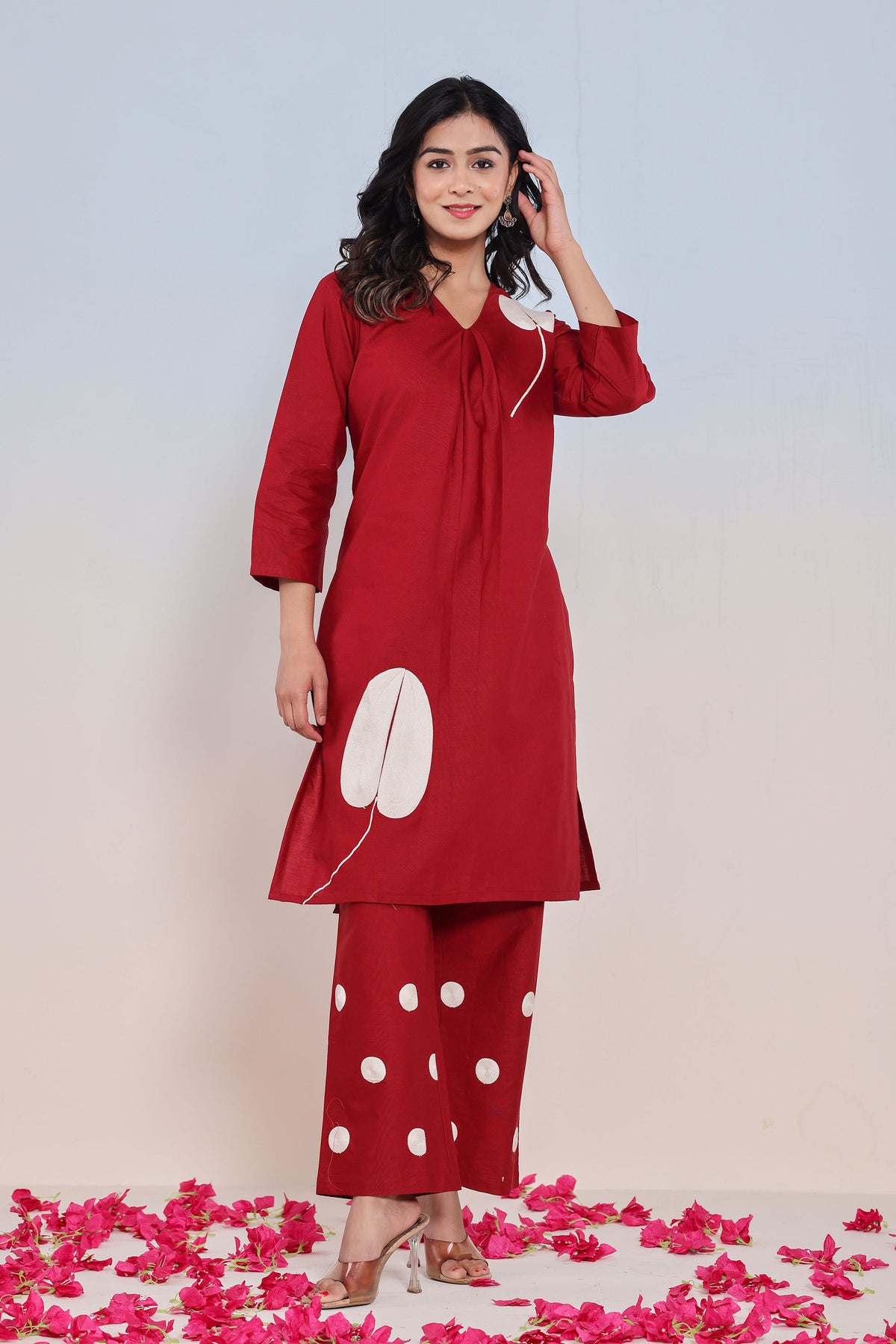 kurti set for women in rust thread work