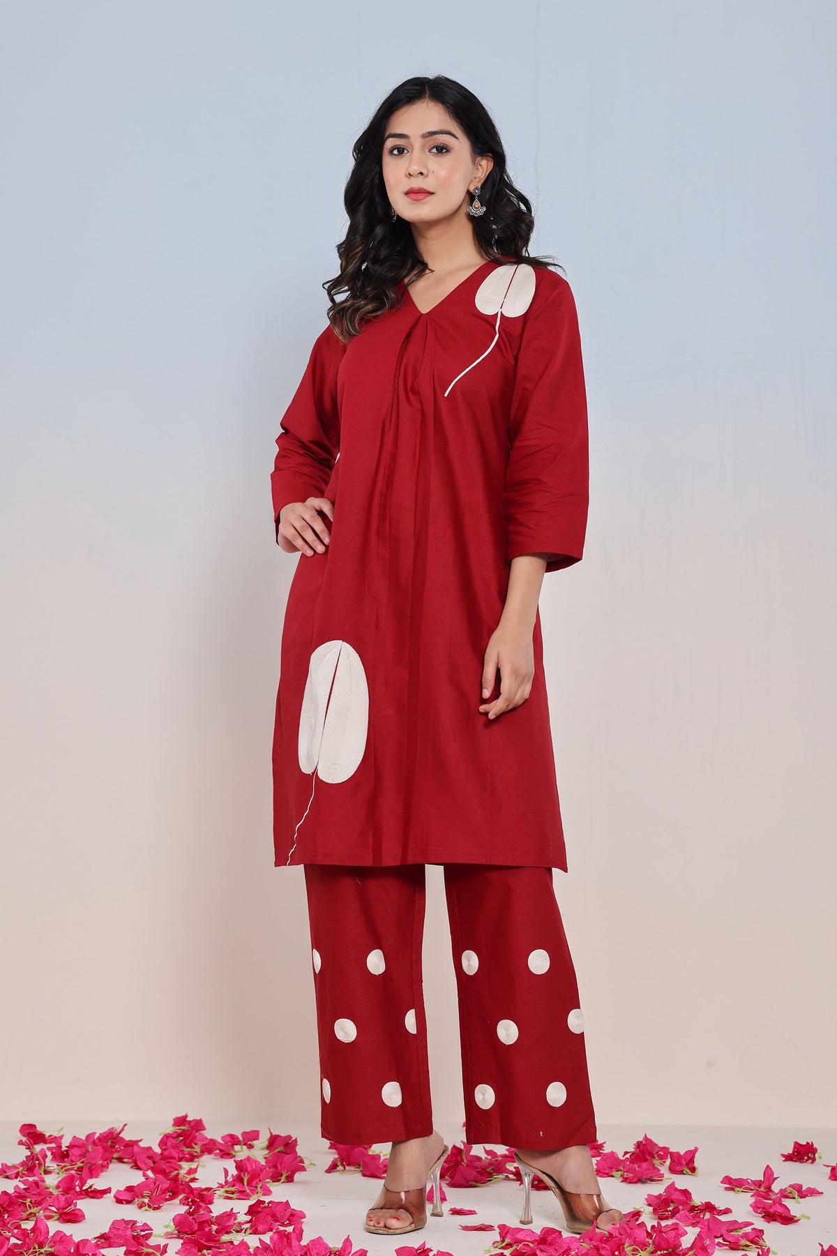 kurti set for women in rust thread work