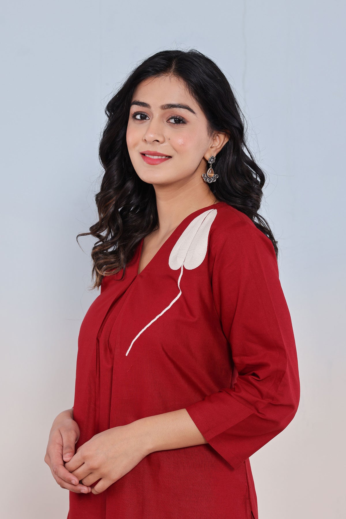 kurti set for women in rust thread work