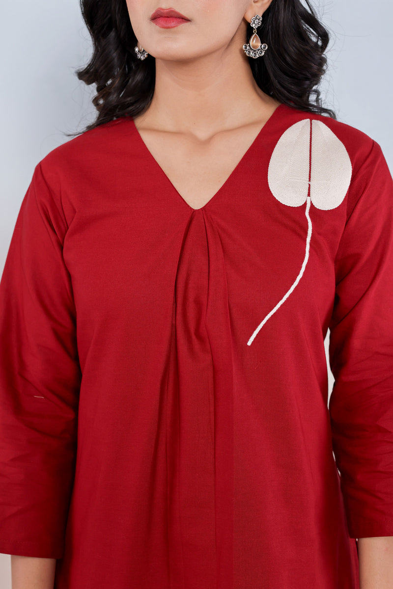 kurti set for women in rust thread work