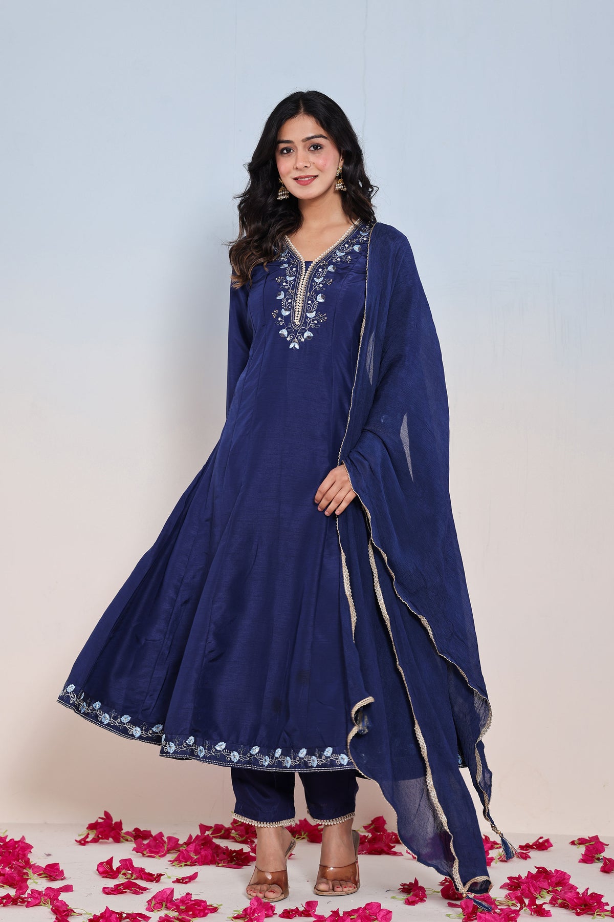 anarkali dress for women pearl work in blue