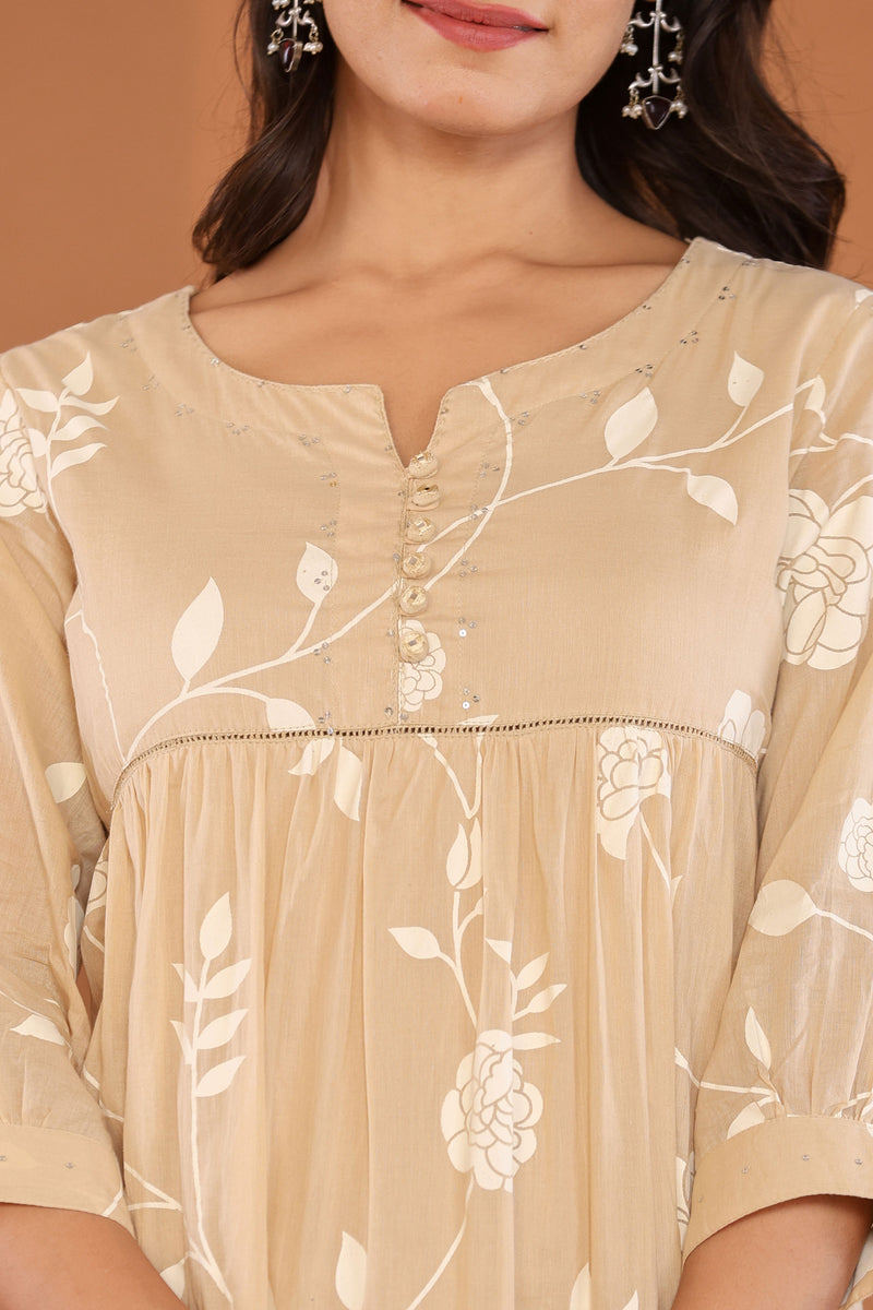 kurti set for women printed in beige