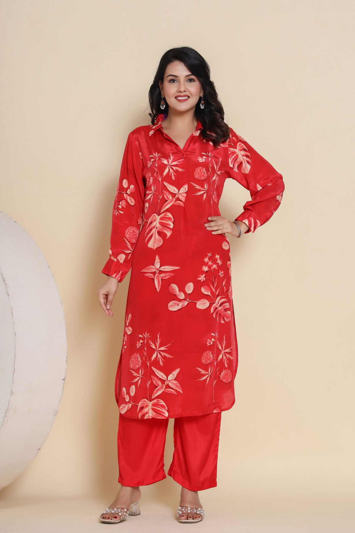 kurti set for women in red crepe
