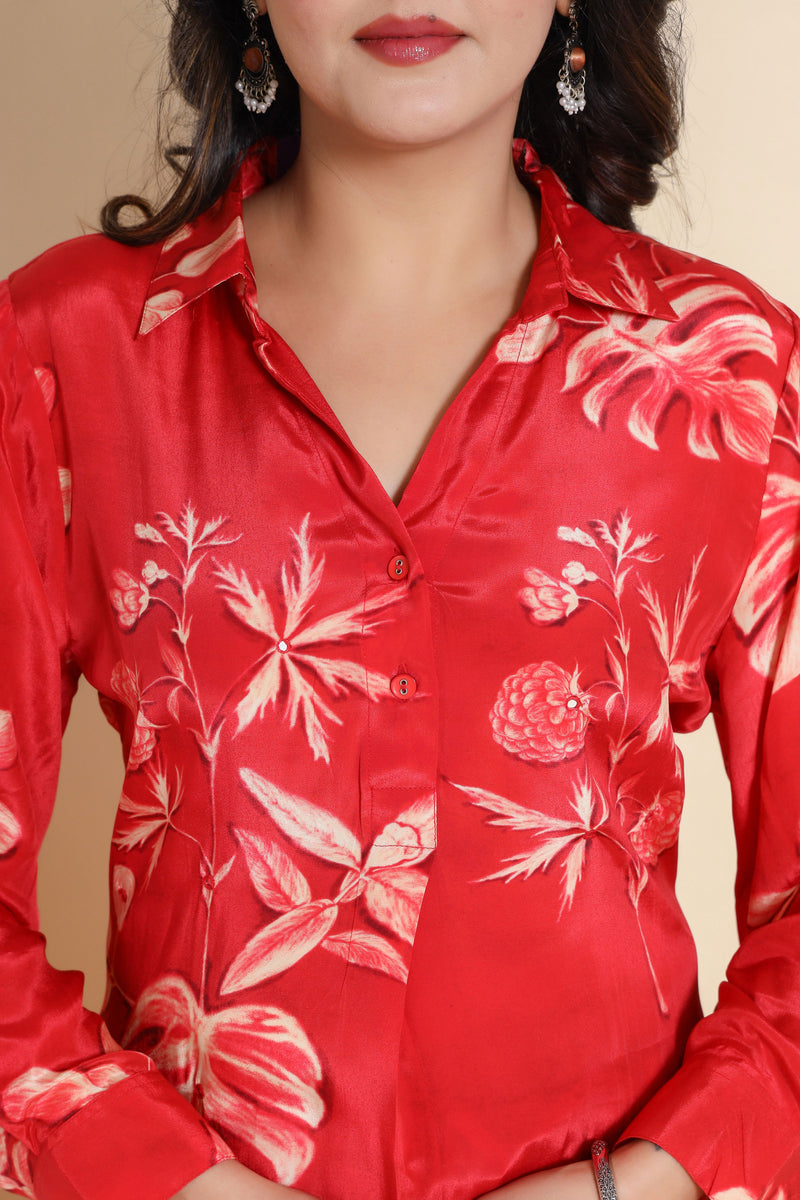 kurti set for women in red crepe