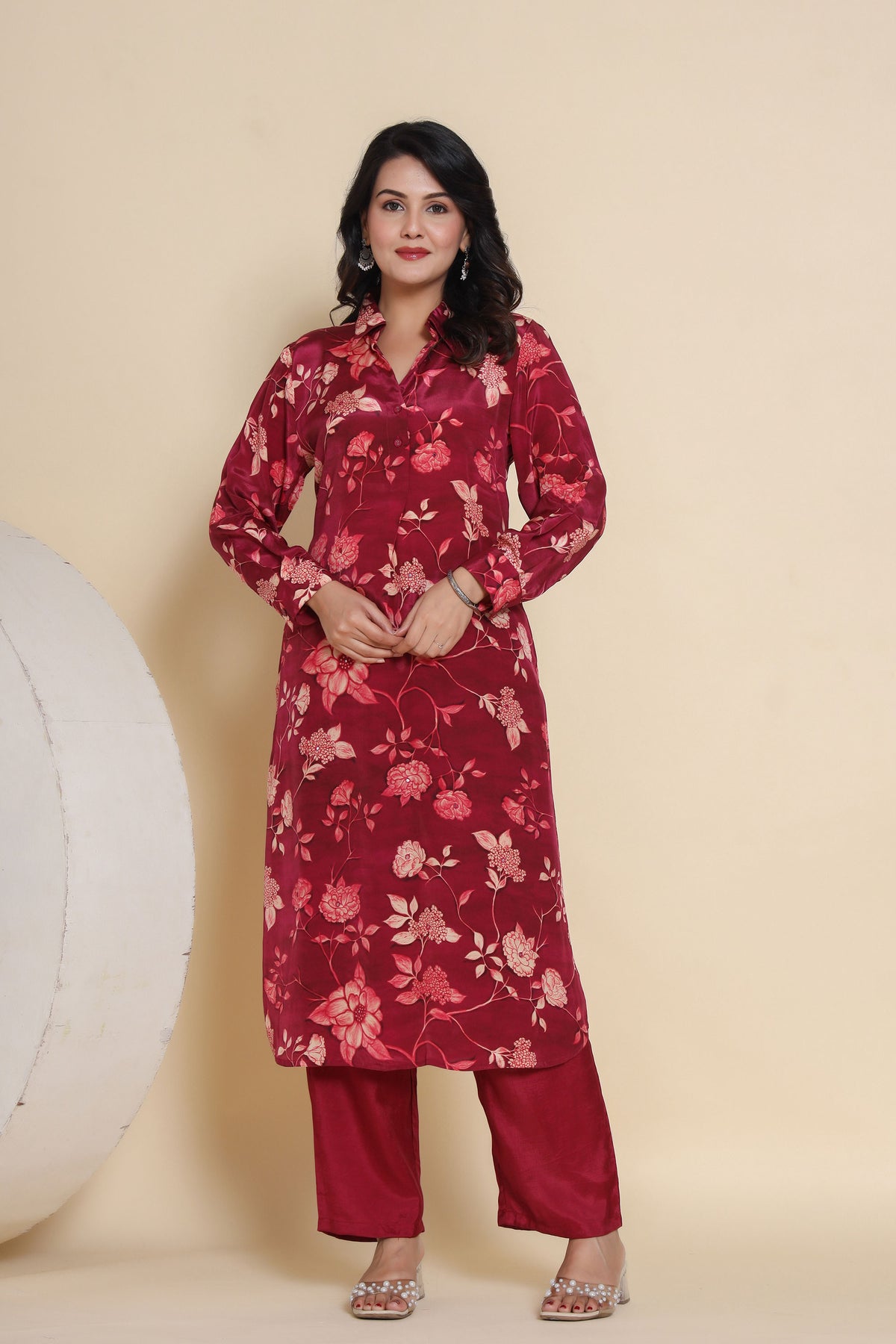 kurti set for women in wine crepe