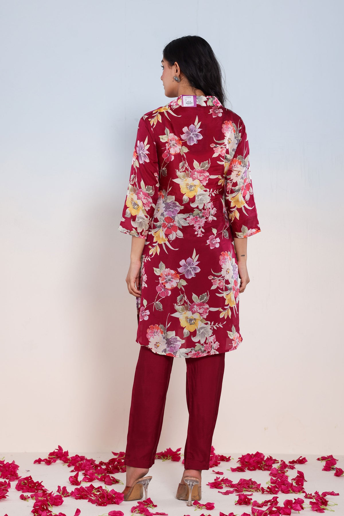 co-ord set for women muslin printed in maroon