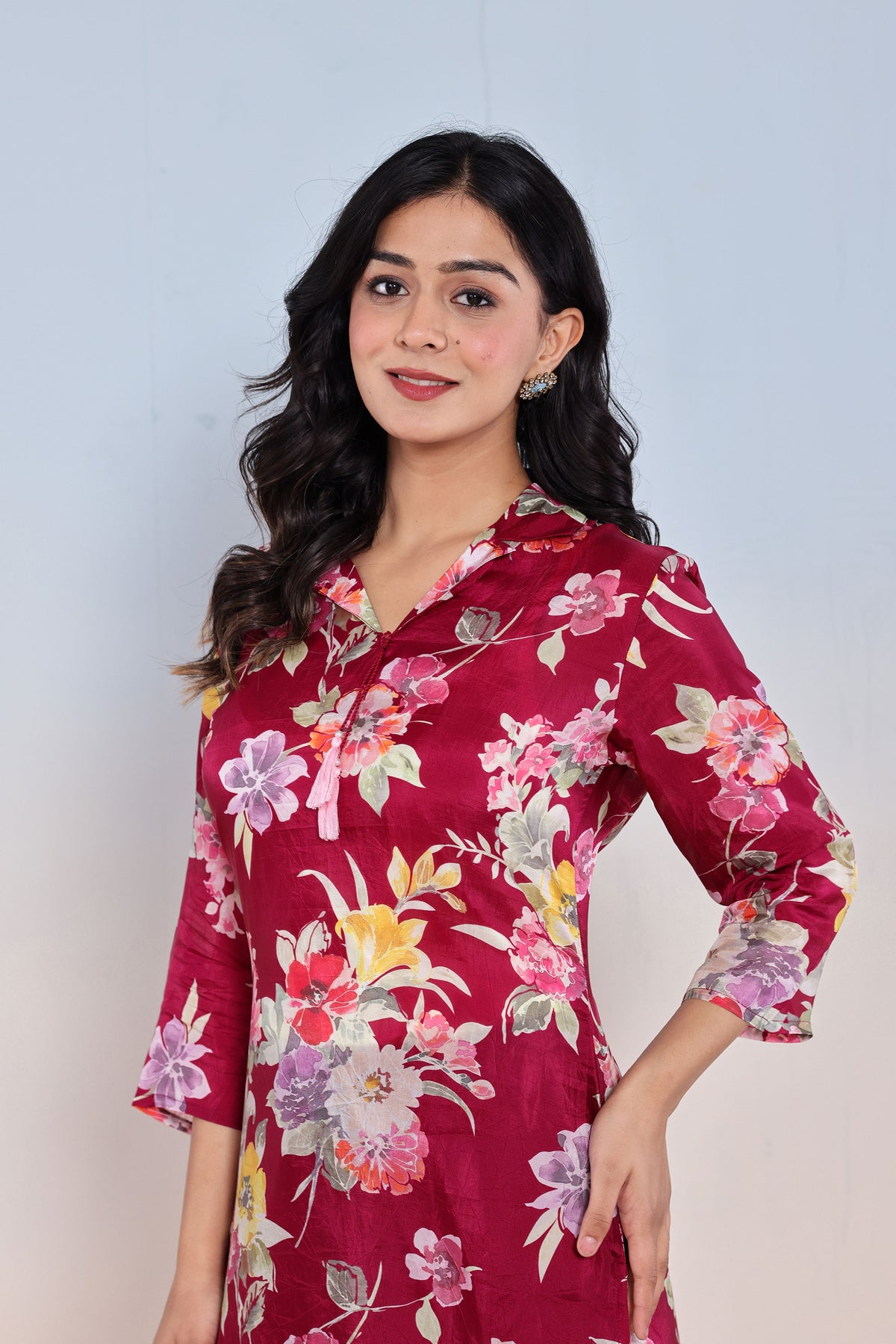 co-ord set for women muslin printed in maroon