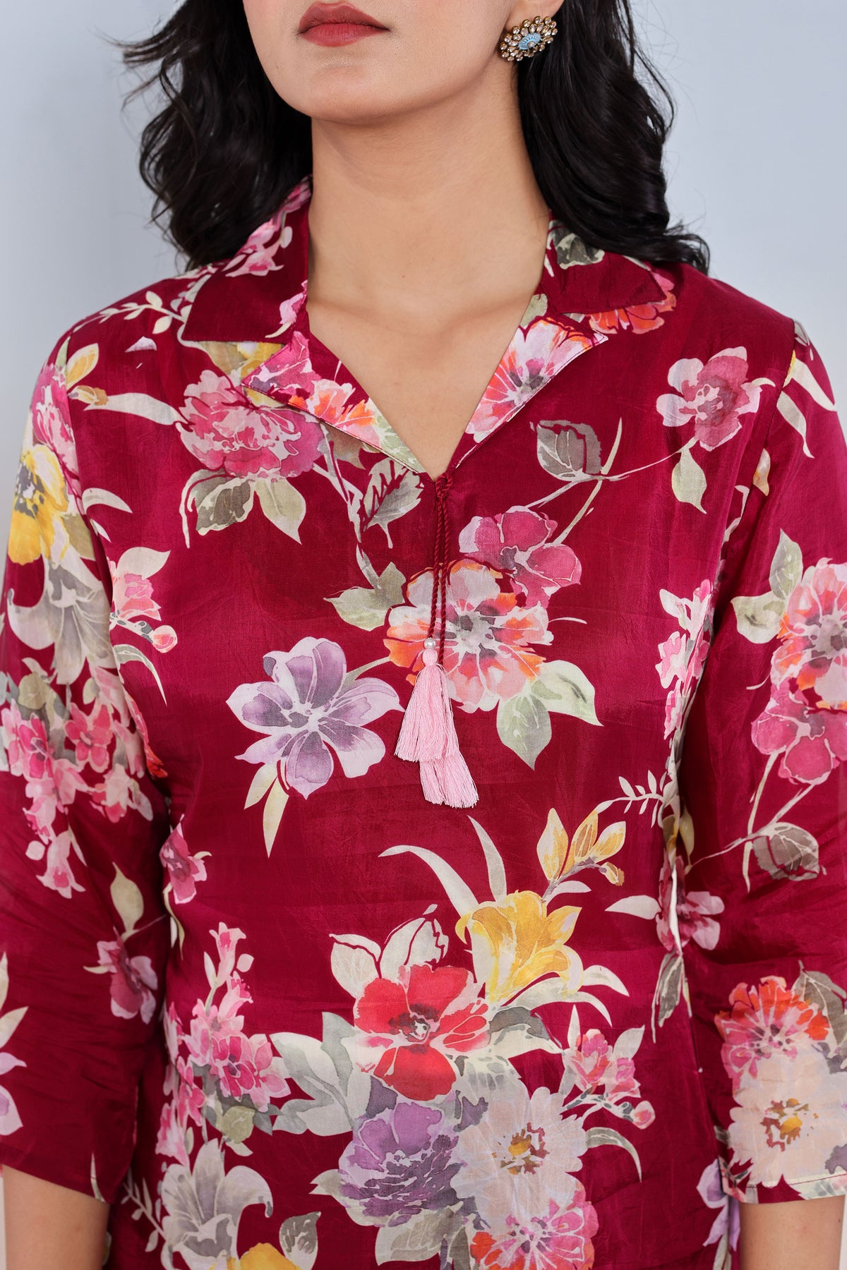 co-ord set for women muslin printed in maroon