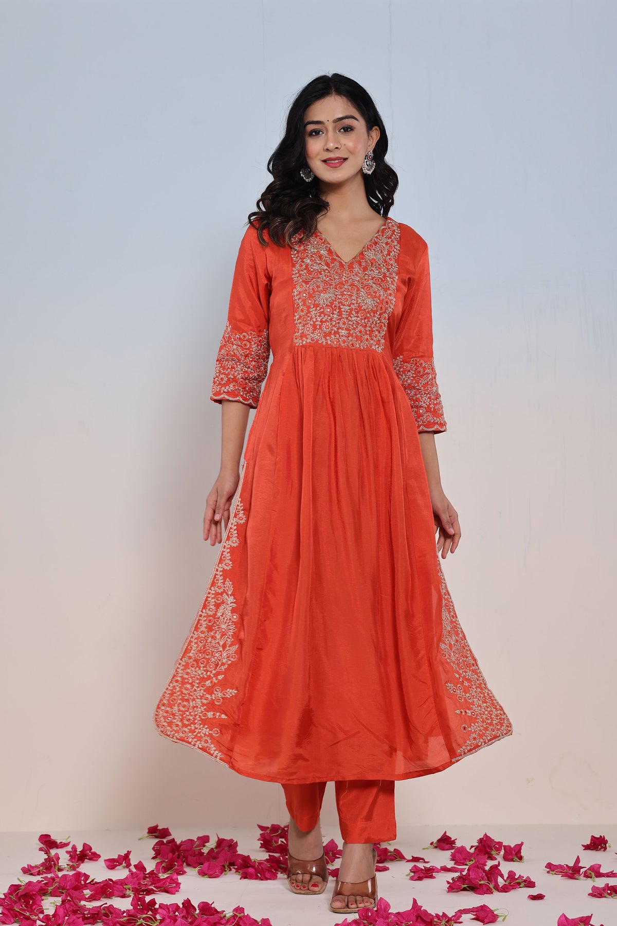 kurti set for women rust dola silk