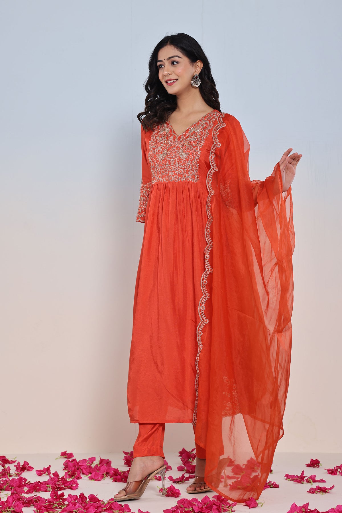 kurti set for women rust dola silk