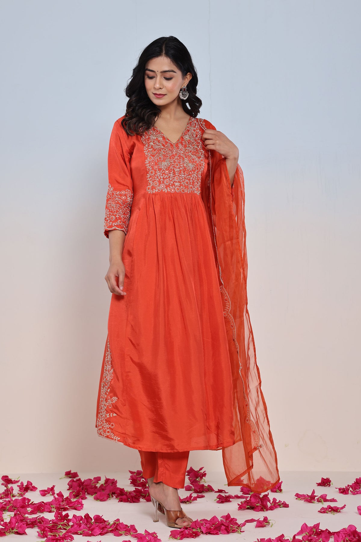 kurti set for women rust dola silk