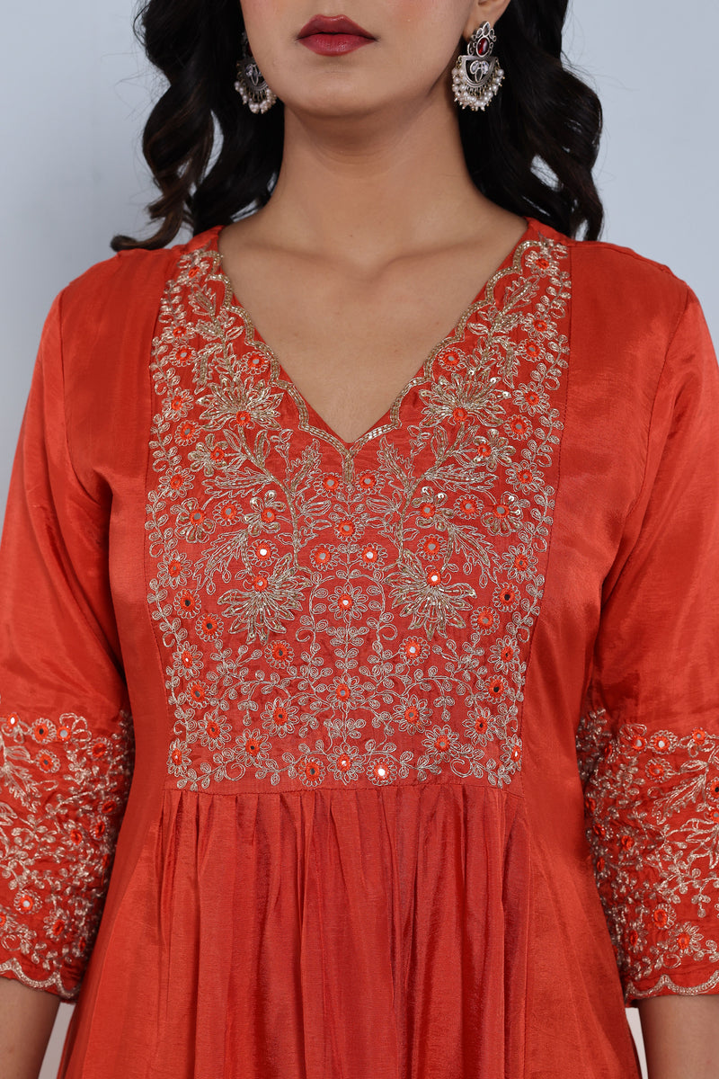 kurti set for women rust dola silk