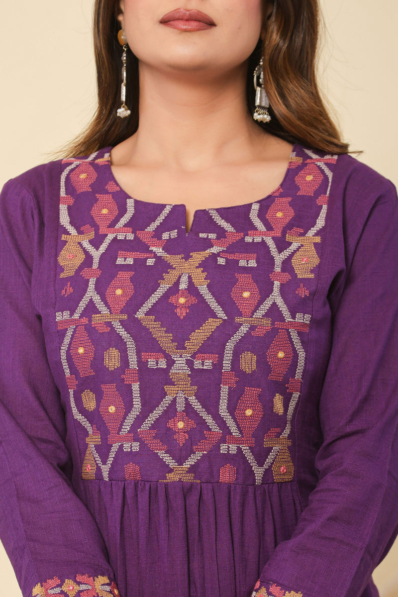 kurti set for women thread work in wine