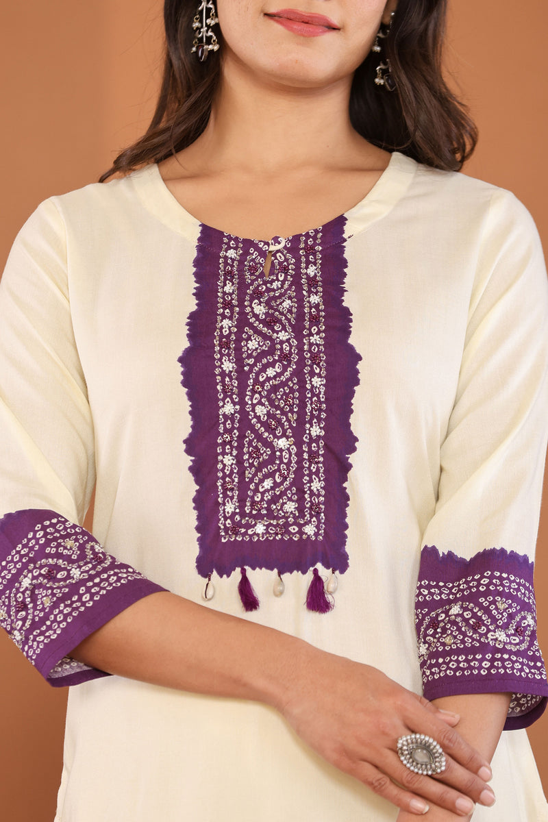 kurti set for women kardana work voilet