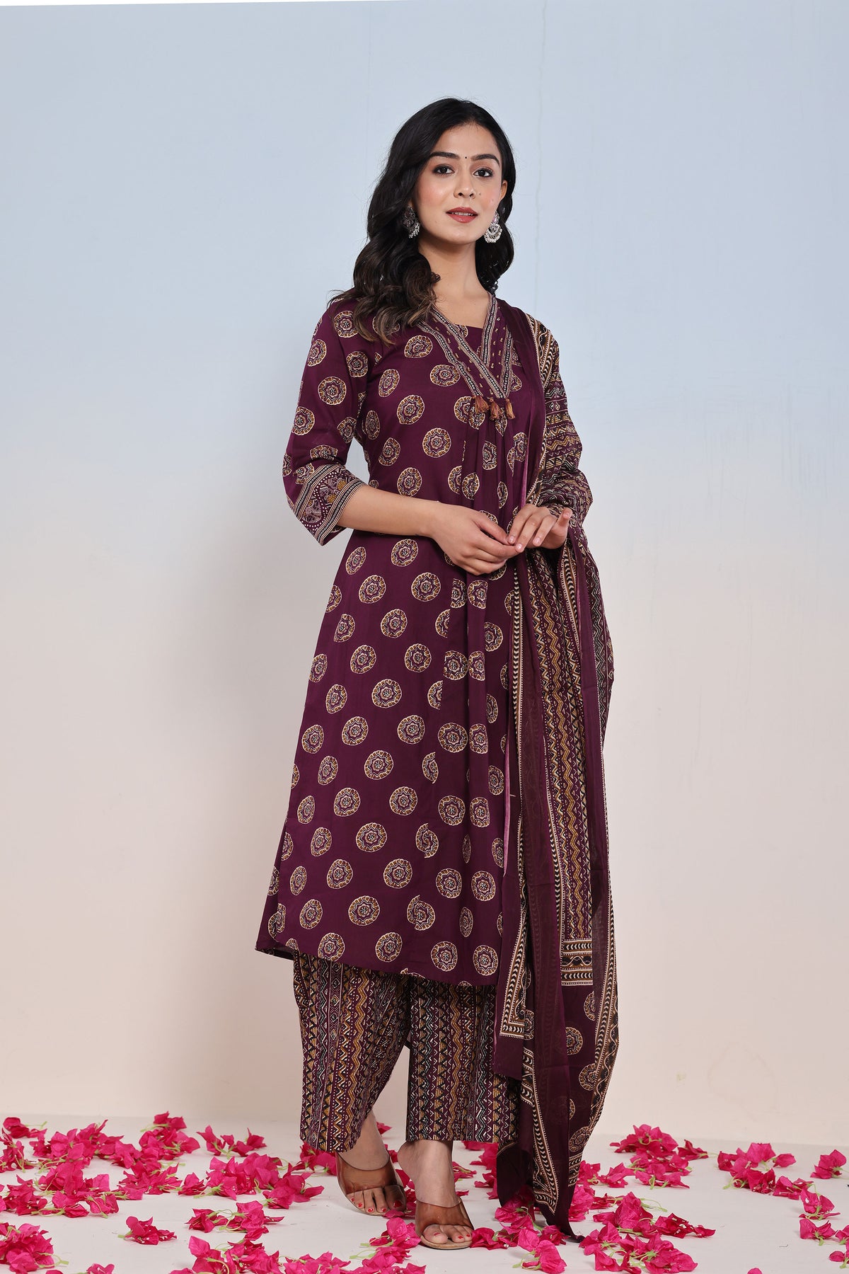 kurti set plazo pant for women in wine