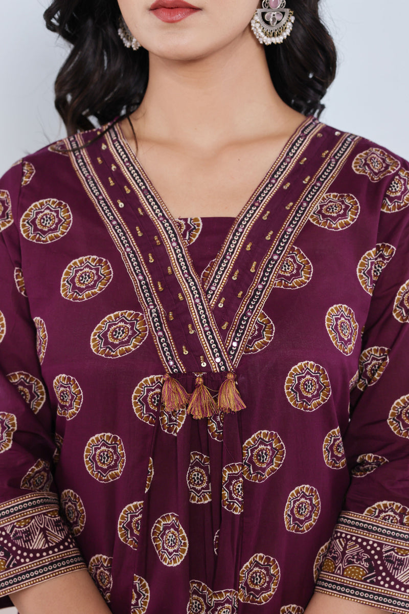 kurti set plazo pant for women in wine