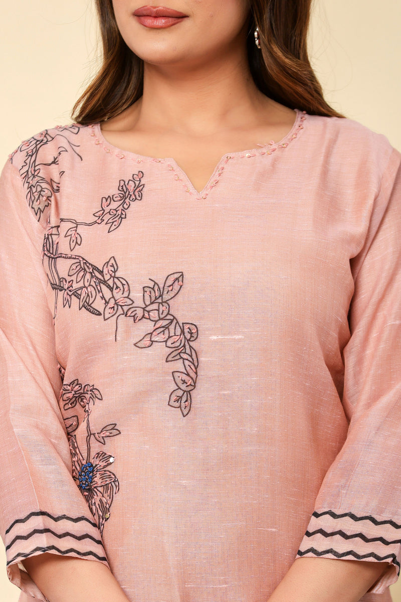 kurti set for women chanderi note work in peach