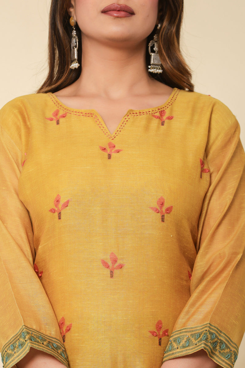 kurti set for women chanderi block print in yellow