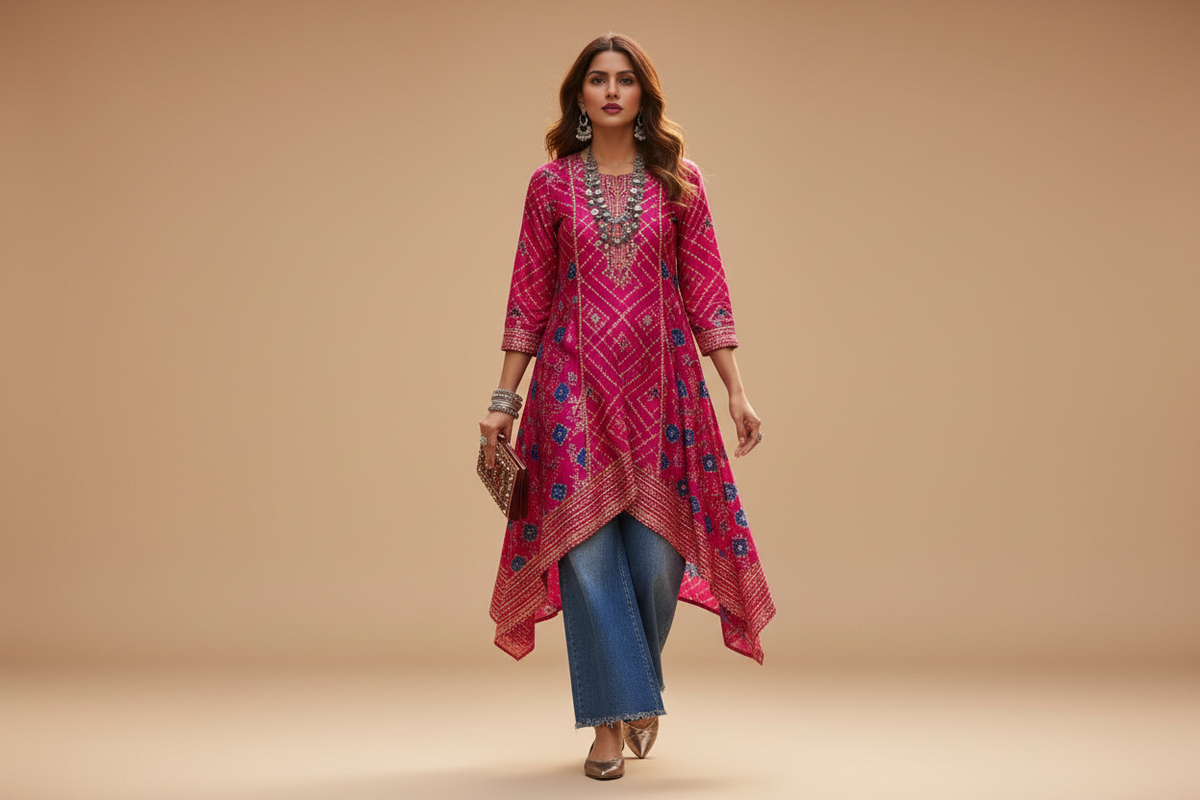 Bandhani Jacket Style Kurti Set