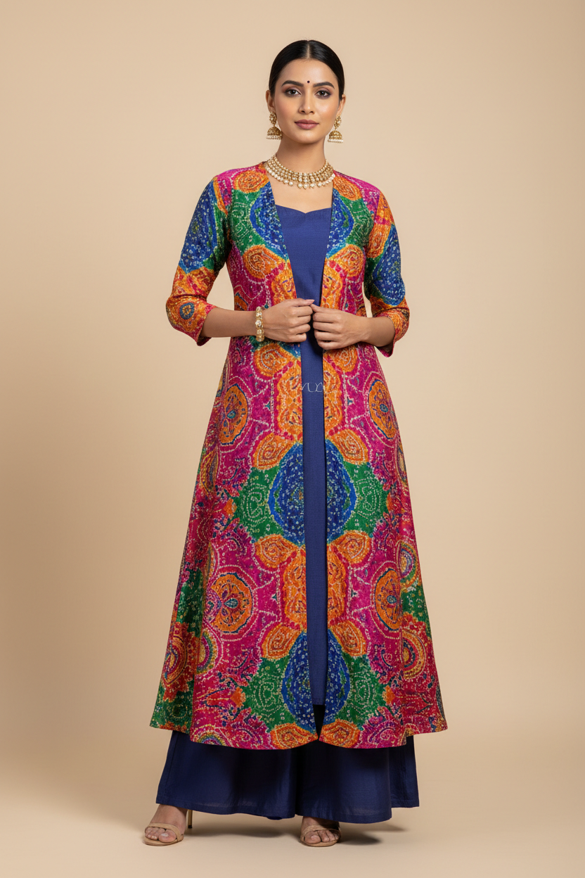 Bandhani Floral Printed Straight Kurti